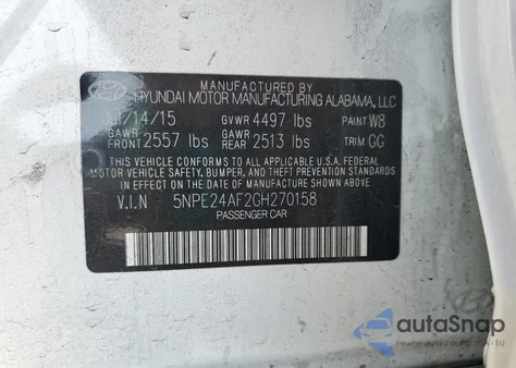 2016 Hyundai Sonata Se из США, поврежденный, VIN 5NPE24AF2GH270158